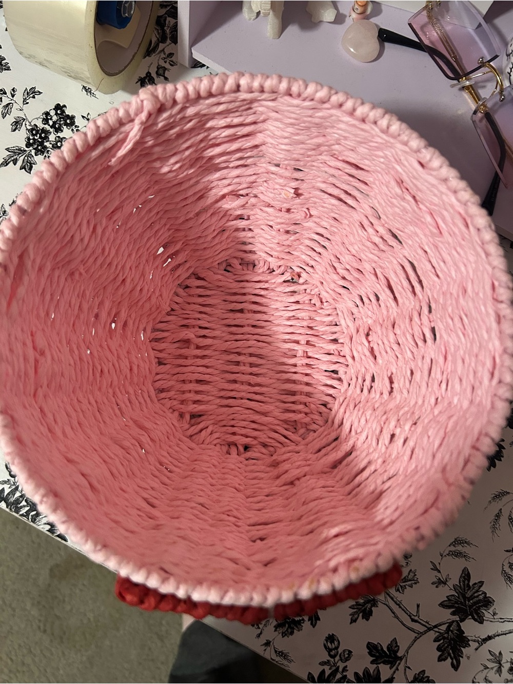 Pink Woven Decorative Basket with Red Bow Accent - Picture 2 of 4